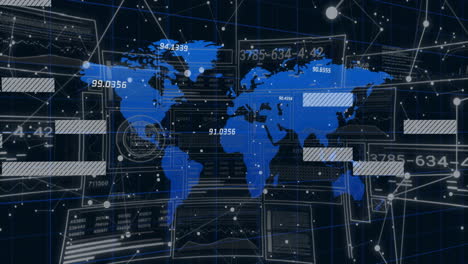 Animación-De-Diagramas-Y-Procesamiento-De-Datos-Sobre-Mapa-Mundial-E-Interferencia.