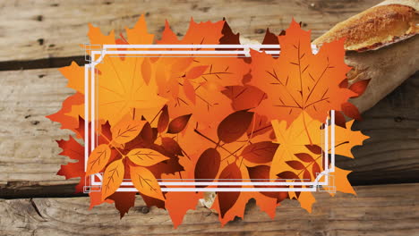Animation-of-frame-with-fall-leaves-over-baguette