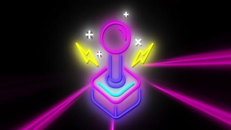 Animation-Eines-Neon-Videospiel-Joysticks-Mit-Neonlichtspuren-Auf-Schwarzem-Hintergrund