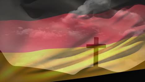 Animation-Der-Deutschen-Flagge-über-Einem-Kreuz