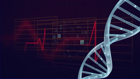 Animation-of-dna-strand-and-digital-data-processing-over-dark-background