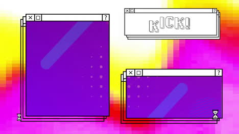 Animation-of-kick-text-over-computer-screens-and-vibrant-background
