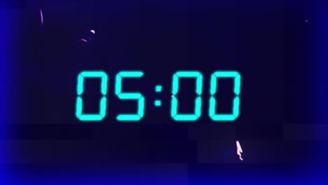 Animation-of-digital-timer-countdown-and-data-processing-over-black-background