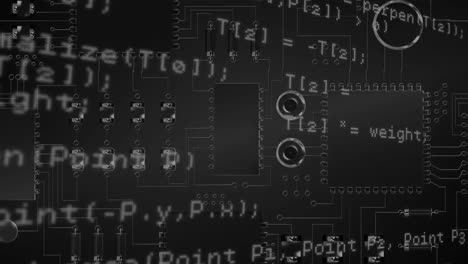 Animation-Der-Datenverarbeitung-über-Computerplatine-Auf-Schwarzem-Hintergrund