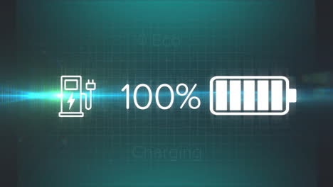 Animation-of-battery-charge-icon-and-data-processing-over-black-background