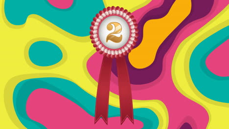 Animation-of-second-place-medal-over-colourful-background