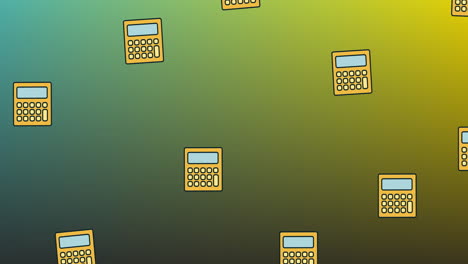 Animation-of-calculators-moving-over-soft-green-to-yellow-background