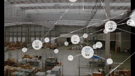 Animation-of-network-of-connections-with-devices-icons-over-warehouse