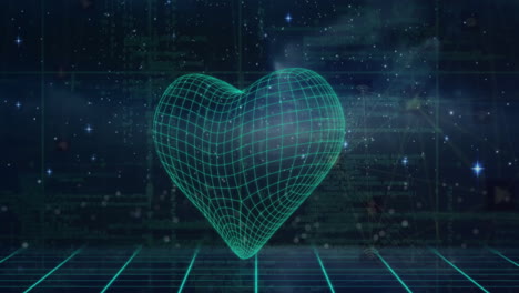 Animation-Des-Herzens-Und-Der-Datenverarbeitung-über-Ein-Gitter