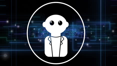 Animation-Des-KI-Chatbot-Symbols-Und-Der-Datenverarbeitung-Auf-Dunklem-Hintergrund