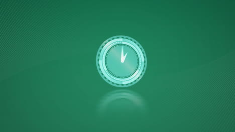 Animation-of-clock-moving-over-shapes-on-green-background