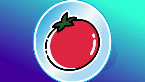 Animation-of-red-tomato-over-blue-liquid-background