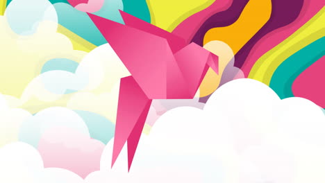 Animation-of-paper-bird-over-colourful-background