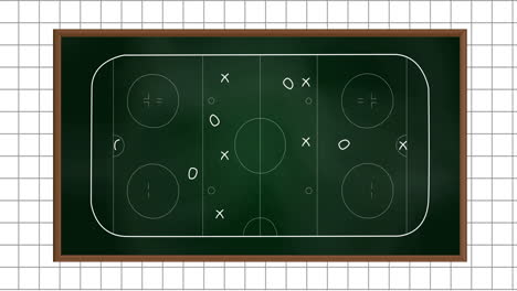 Animation-of-ice-hockey-sports-field-with-tactics-and-strategy-drawings-on-squared-paper-background