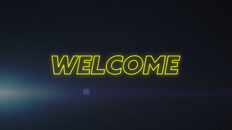 Animation-of-welcome-neon-text-over-dark-background