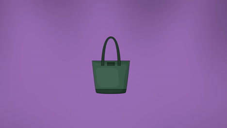 Animation-Einer-Grünen-Handtasche-Auf-Violettem-Hintergrund