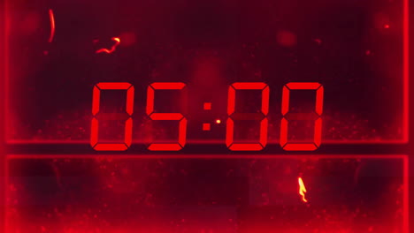 Animation-of-digital-timer-with-countdown-over-red-background-with-glitch