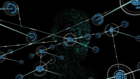 Animation-of-network-of-connections-with-globe-icons-over-human-head