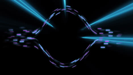 Animation-Von-Stroboskopischen-Blauen-Und-Rosa-Neonlichtstrahlen-über-Neondaten-Streaming-Auf-Schwarzem-Hintergrund