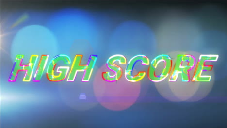 Animation-of-glowing-high-score-text-over-glowing-spots-background