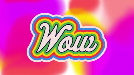 Animation-Von-Rainbow-Wow-Text-über-Neon-Muster-Hintergrund