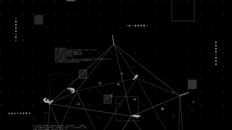 Animation-of-network-with-data-processing-and-euro-signs-over-black-background