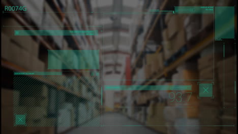 Animation-of-data-processing-and-diagrams-over-warehouse