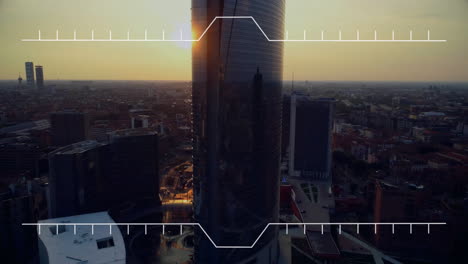 Animation-Eines-Scanner-Zielfernrohrs-über-Einer-Stadtlandschaft-Bei-Sonnenuntergang