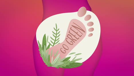 Animation-of-go-green-text-with-footprint-and-plants-over-pink-abstract-background