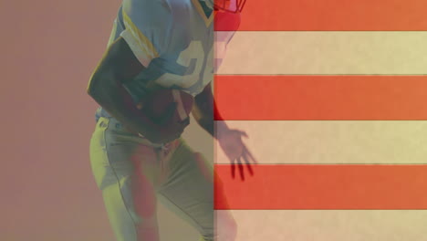 Animation-of-african-american-american-football-player-and-flag-of-usa