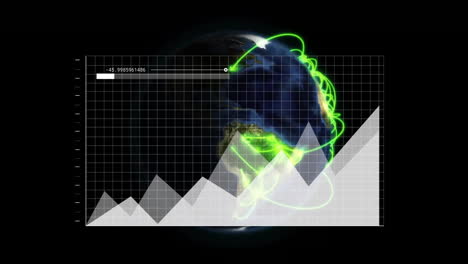 Animation-Der-Digitalen-Datenverarbeitung-über-Dem-Globus-Auf-Schwarzem-Hintergrund