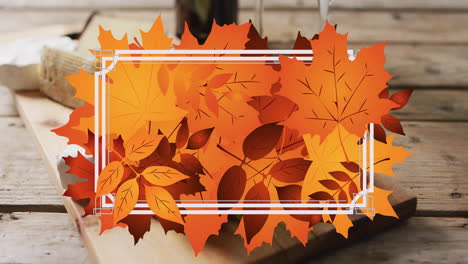 Animation-of-frame-with-fall-leaves-over-cheese