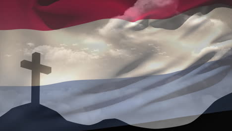 Animation-Der-Flagge-Der-Niederlande-über-Einem-Kreuz