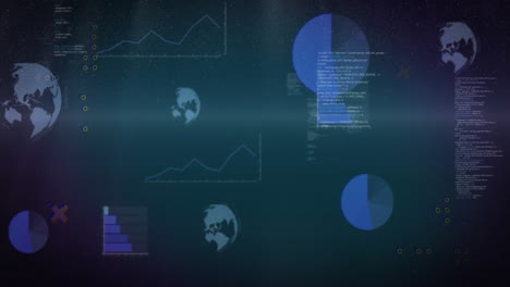 Animation-Der-Digitalen-Datenverarbeitung-über-Globen-Auf-Dunklem-Hintergrund