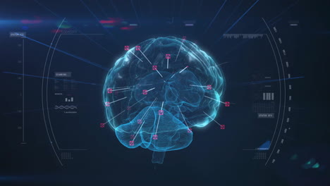 Animation-Des-Menschlichen-Gehirns-Und-Der-Datenverarbeitung-Auf-Dunklem-Hintergrund