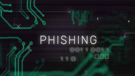 Animation-of-phishing-text-and-data-processing-over-circuit-board