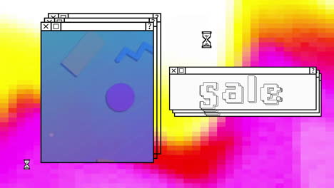 Animation-of-sale-text-over-computer-screens-and-vibrant-background