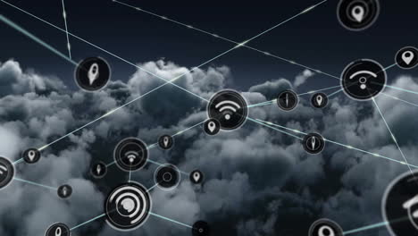 Animation-Eines-Verbindungsnetzwerks-Mit-WLAN-Symbolen-über-Wolken