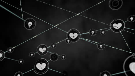 Animation-of-network-of-connections-with-heart-icons-over-dark-background