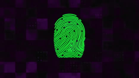 Animation-Des-Biometrischen-Fingerabdrucks-Und-Der-Datenverarbeitung-Auf-Dunklem-Hintergrund