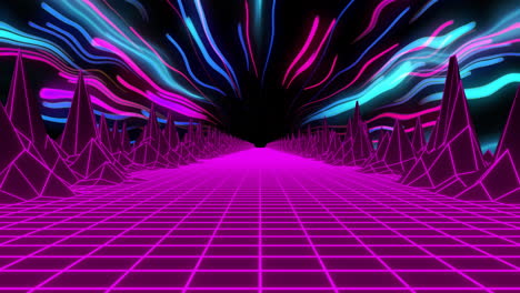 Animation-Eines-Videospielbildschirms-Mit-Neonfarbenem-Metaverse-Muster-Auf-Schwarzem-Hintergrund