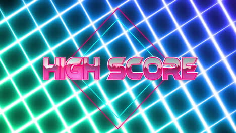Animation-of-high-score-text-over-neon-lines-on-black-background