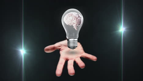 Animation-Einer-Glühbirne-Mit-Hand-Und-Gehirn-über-Lichtpunkten