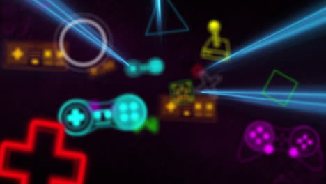 Animation-Von-Neon-Videospielsymbolen-Auf-Schwarzem-Hintergrund
