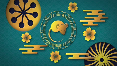 Animation-Eines-Rattensymbols-Im-Kreis-Mit-Chinesischem-Muster-Auf-Blauem-Hintergrund