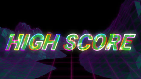 Animation-of-high-score-text-over-metaverse-background