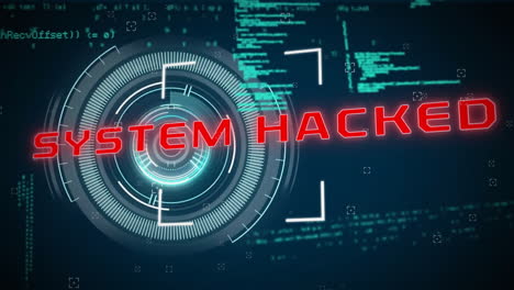 Animation-of-system-hacked-text-and-digital-data-processing-over-scope