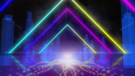 Animation-of-neon-shapes-and-neon-cityscape
