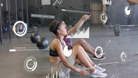 Animation-of-diagrams-and-data-processing-over-diverse-couple-exercising-at-gym
