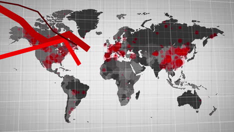 Animation-Von-Roten-Linien-Und-Digitaler-Datenverarbeitung-über-Einer-Weltkarte